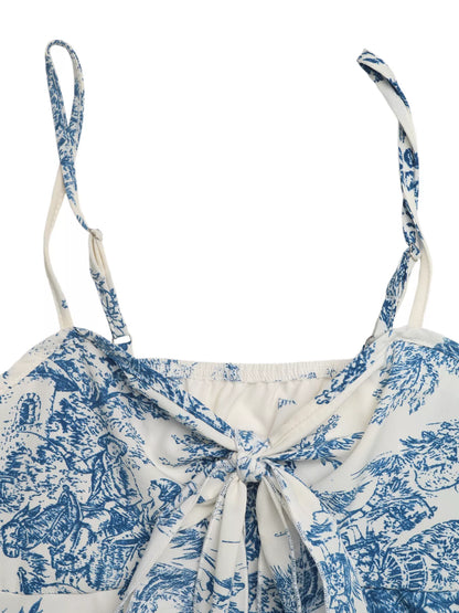 Floral Print Tie Front Ruffle Hem Cami New Era Fashion LLc