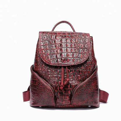 Vintage Style Handcrafted Leather Backpack with Crocodile Pattern discount store