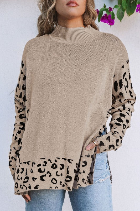Leopard Mock Neck Side Slit Sweater Shop Style & More | Fresh Looks, Everyday Deals & Free Shipping