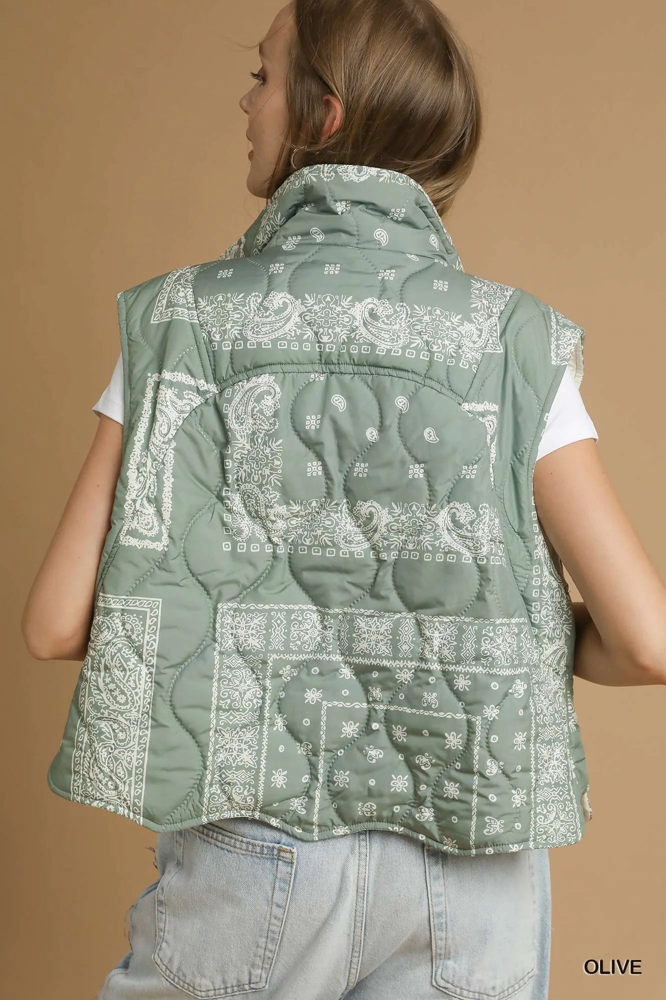 Umgee Bandana Print Quilted Puffer Vest West2East Surf
