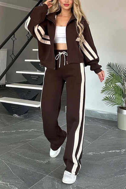 Women’s Y2K Striped Zip-Top Jacket – Retro Track Sports Suit FitiqueFit