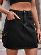 Denim Mini Skirt with Pockets See size chart under “more details” The Fashion Celestial