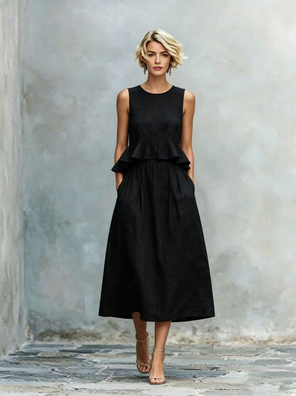 Women's Sleeveless High-Waist Ruffle Trim Maxi Dress FitiqueFit