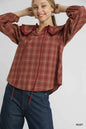 Umgee Full Size Plaid Ruffle Collar Blouse Plus Size Garden Naked Curves