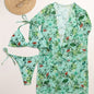 Bikini European Style Floral Print 3 Piece Swimsuit Set for Women – Sexy V Neck Bikini with Cross Strap Detail and Matching Long Sleeve Cover-Up – High Stretch Trendy Swimwear for Summer Beach Vacations Resort Looks and Poolside Fashion Stevvex