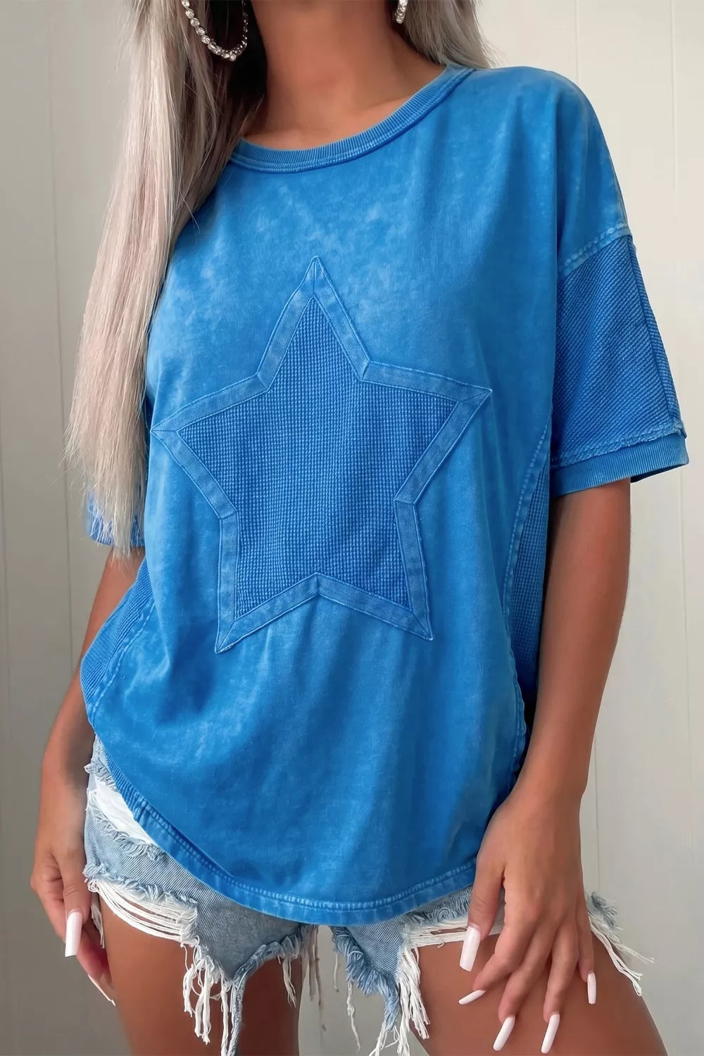 Mineral Wash Star Mesh Patchwork Oversize Tee New Era Fashion LLc