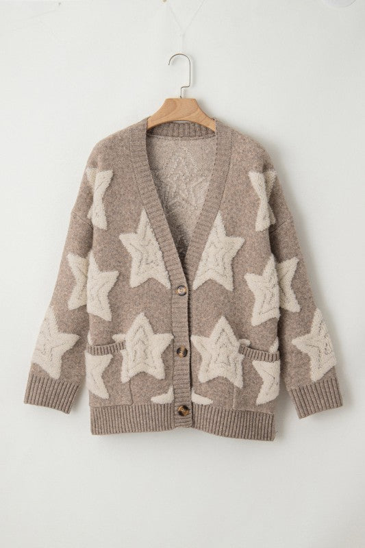 Star Sherpa Textured Buttoned Sweater Cardigan Shop Style & More | Fresh Looks, Everyday Deals & Free Shipping