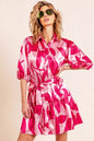 BiBi Leaf Pattern Collared Satin Dress New Era Fashion LLc