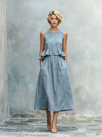 Women's Sleeveless High-Waist Ruffle Trim Maxi Dress FitiqueFit