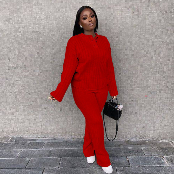 Fashion Casual Knitting Suit Long Sleeve Two-piece Sweater Grayceful LLC