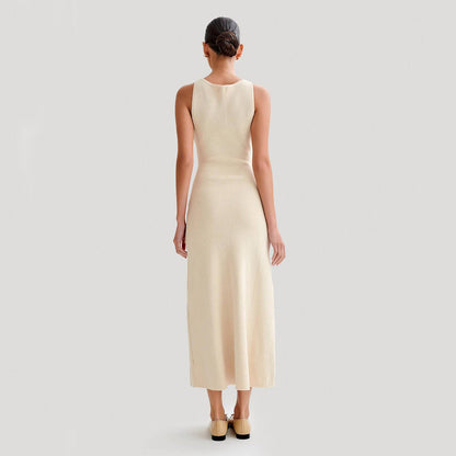 Elegant Knitted Sleeveless Dress With Single Breast Fashion Slim Round Neck Long Dresses Womens Clothing Grayceful LLC