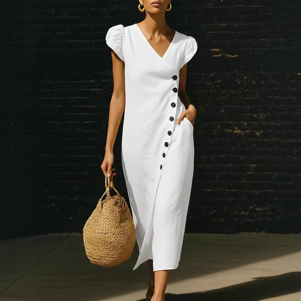 Women’s Casual V-Neck Short Sleeve Midi Dress FitiqueFit