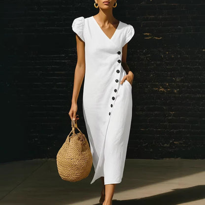 Women’s Casual V-Neck Short Sleeve Midi Dress FitiqueFit