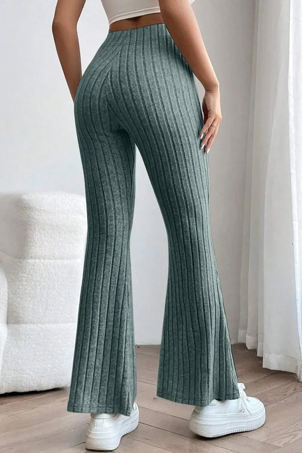 Basic Bae Full Size Ribbed High Waist Flare Pants New Era Fashion LLc