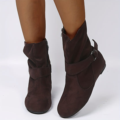 1.18inch Inner Height Increase Women's Short Boots with Flat Sole, Buckle Closure, Comfortable, Warm, and Lightweight, Women Shoes NovaCart