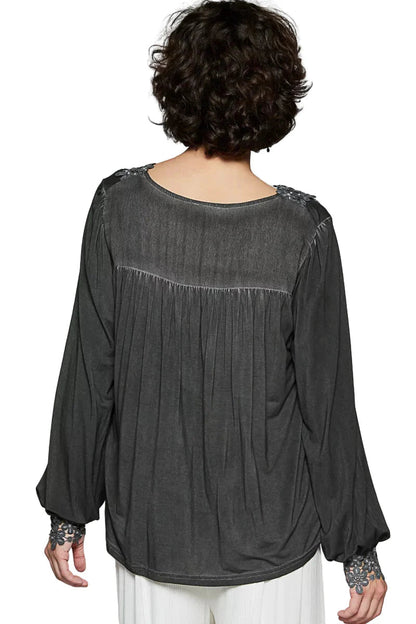 POL Floral Embroidery Woven Top with Lace Trim West2East Surf