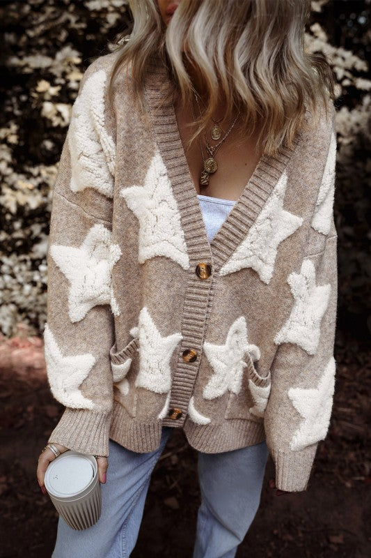 Star Sherpa Textured Buttoned Sweater Cardigan Shop Style & More | Fresh Looks, Everyday Deals & Free Shipping