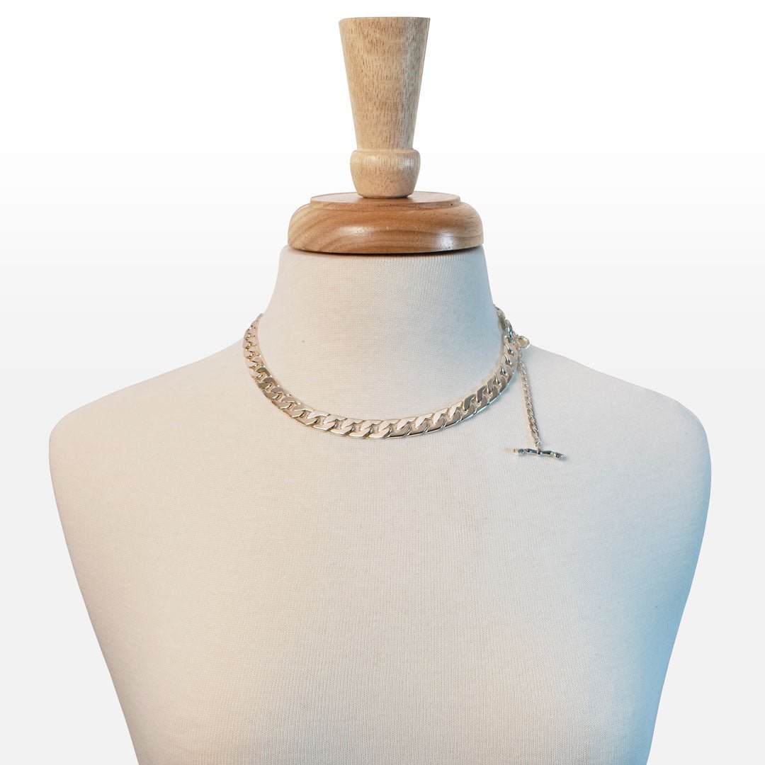 Cadence - Convertible Equestrian Curb Chain T-Bar Necklace in Silver Urban-Equestrian