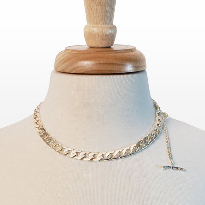 Cadence - Convertible Equestrian Curb Chain T-Bar Necklace in Silver Urban-Equestrian