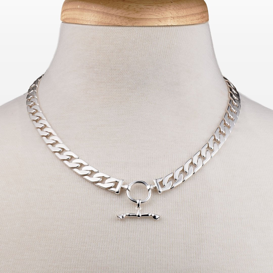 Cadence - Equestrian Curb Chain T-Bar Necklace in Silver Urban-Equestrian