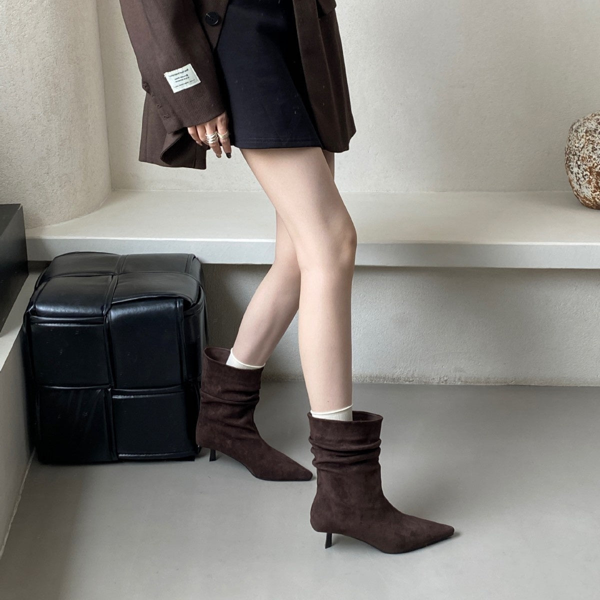 Pointed Toe Mid-Calf High Heel Boots for Women FitiqueFit