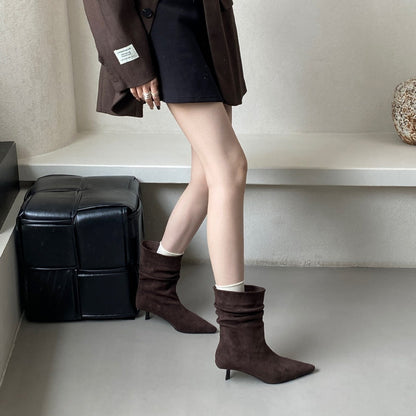 Pointed Toe Mid-Calf High Heel Boots for Women FitiqueFit