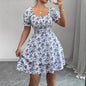 Ditsy Floral High Waist Flared Midi Dress – Short Sleeve Backless Summer Dress FitiqueFit