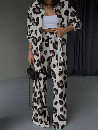 Leopard Print Relaxed Fit Shirt and Pants Two-Piece Set New Era Fashion LLc