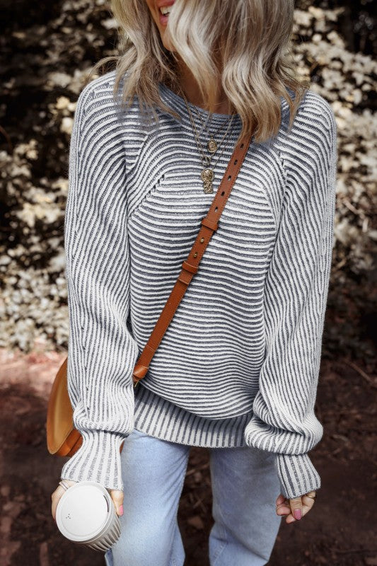 Stripe Ribbed Knit Boat Neck Sweater Shop Style & More | Fresh Looks, Everyday Deals & Free Shipping