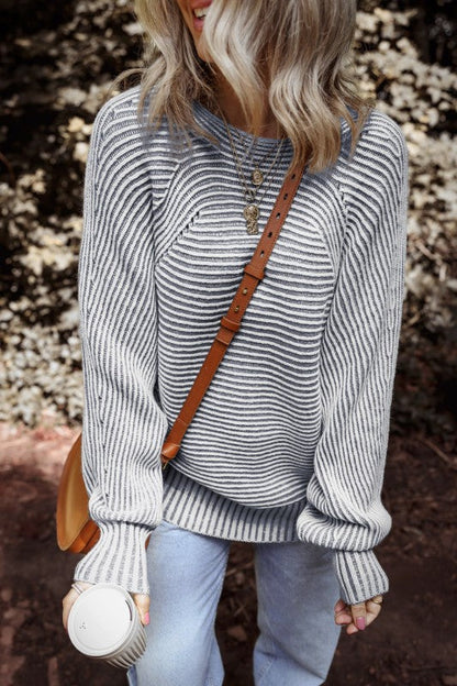 Stripe Ribbed Knit Boat Neck Sweater Shop Style & More | Fresh Looks, Everyday Deals & Free Shipping