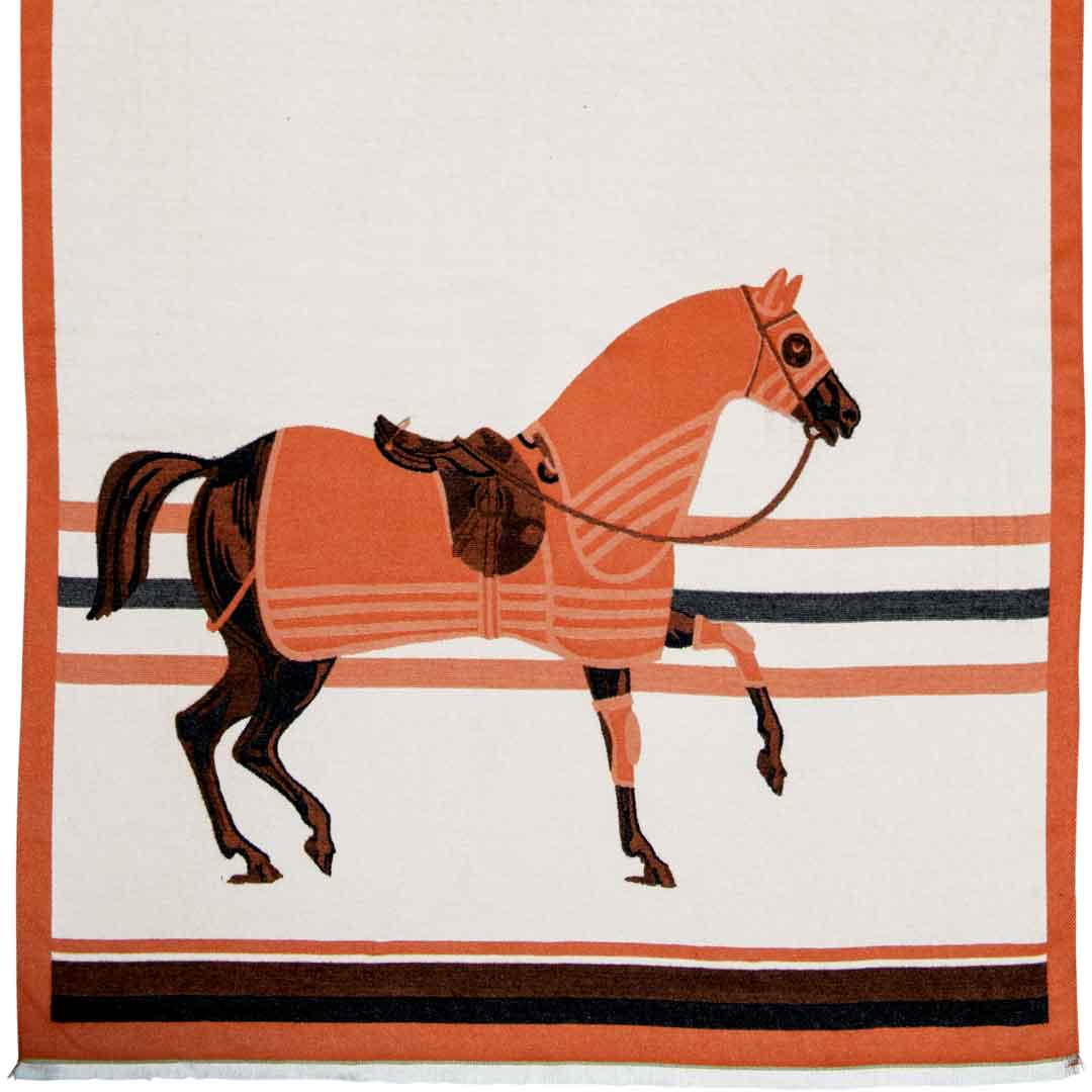 Cali -  Tangerine Equestrian Motif Luxe Shawl Urban-Equestrian
