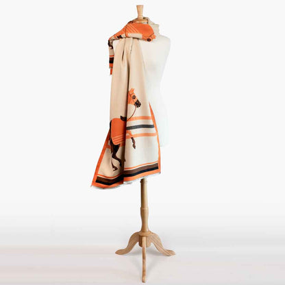 Cali -  Tangerine Equestrian Motif Luxe Shawl Urban-Equestrian