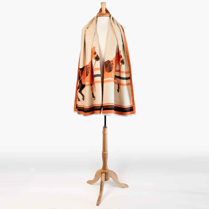 Cali -  Tangerine Equestrian Motif Luxe Shawl Urban-Equestrian