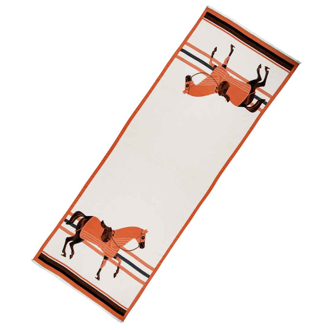Cali -  Tangerine Equestrian Motif Luxe Shawl Urban-Equestrian