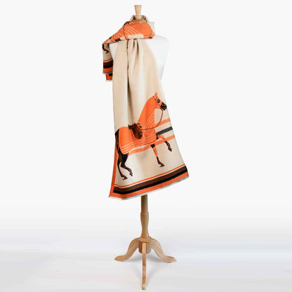 Cali -  Tangerine Equestrian Motif Luxe Shawl Urban-Equestrian