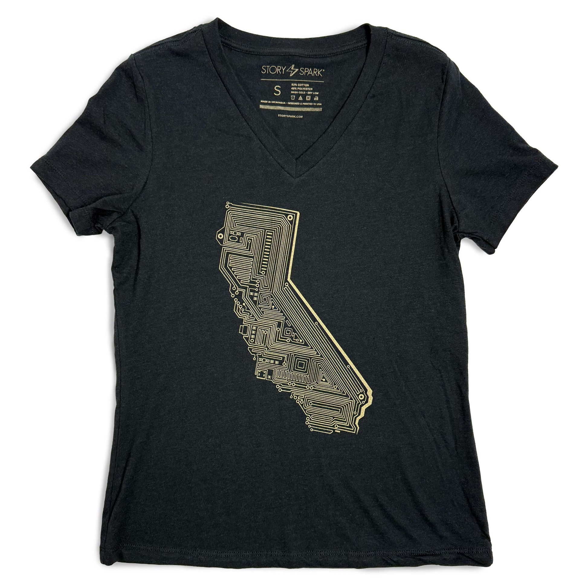 Cali Tech Womens V-neck T-shirt STORY SPARK