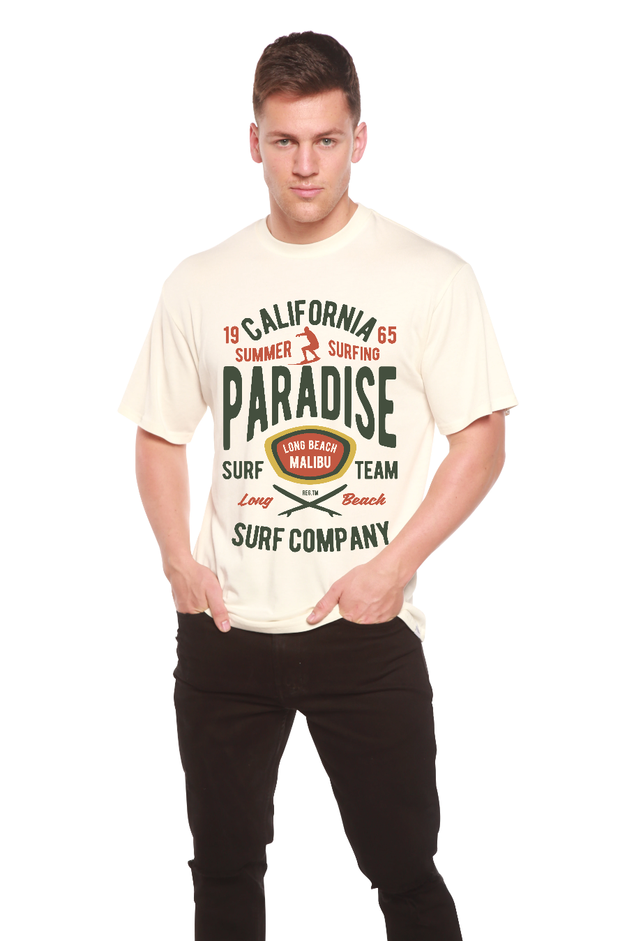 California Summer Surfing Men's Bamboo Viscose/Organic Cotton Short Sleeve Graphic T-Shirt Spun Bamboo