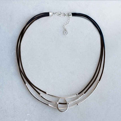 Calista - Equestrian Horseshoe Necklace on Black Leather Urban-Equestrian