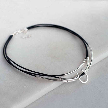 Calista - Equestrian Horseshoe Necklace on Black Leather Urban-Equestrian