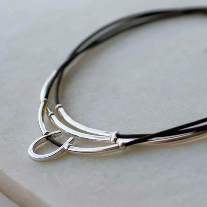 Calista - Equestrian Horseshoe Necklace on Black Leather Urban-Equestrian