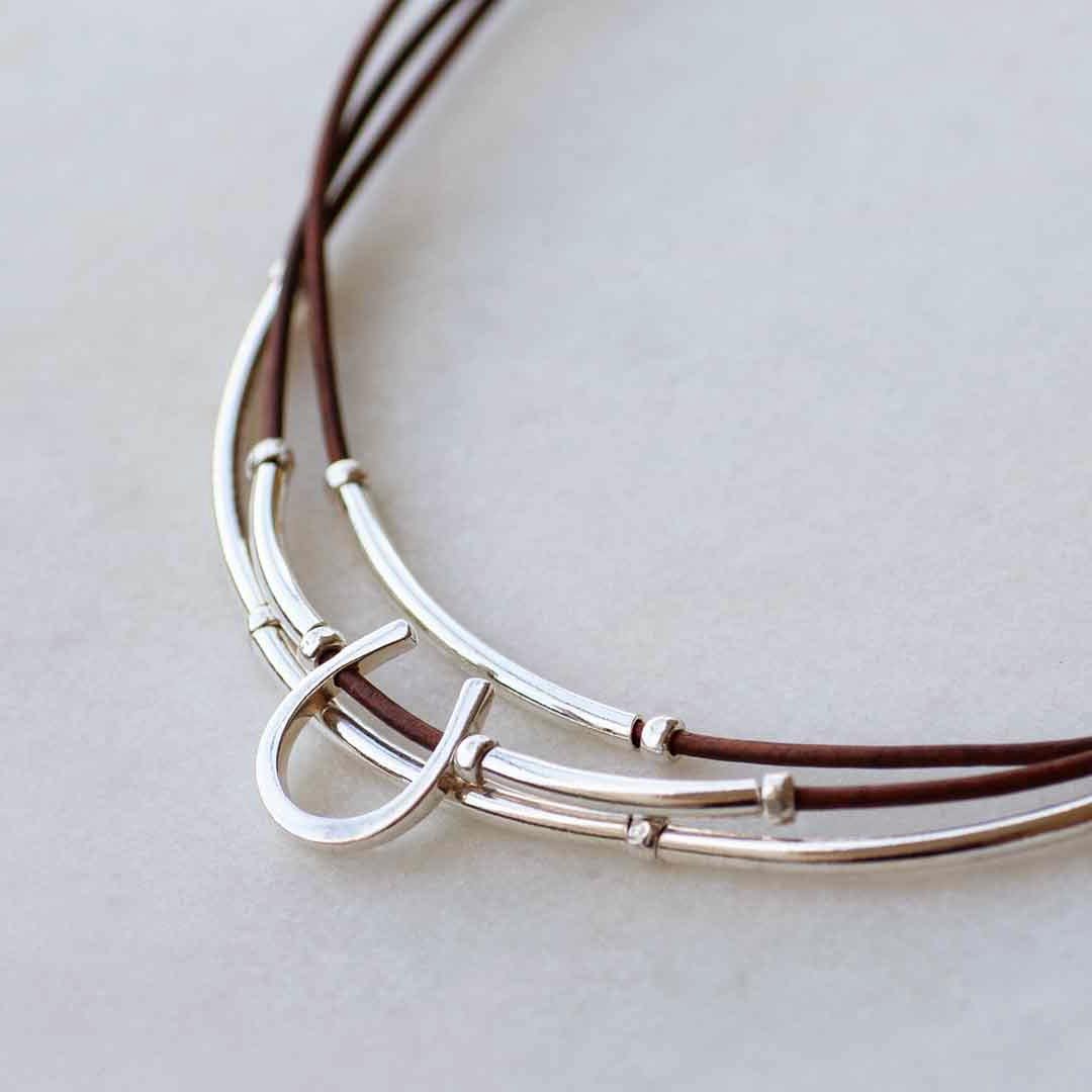 Calista - Equestrian Horseshoe Necklace on Brown Leather Urban-Equestrian