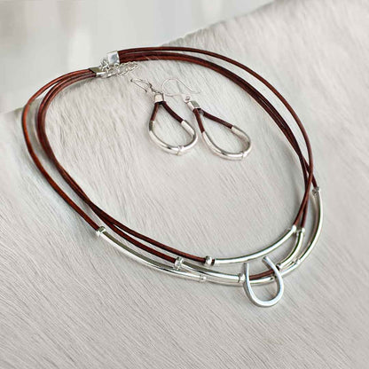 Calista - Equestrian Horseshoe Necklace on Brown Leather Urban-Equestrian