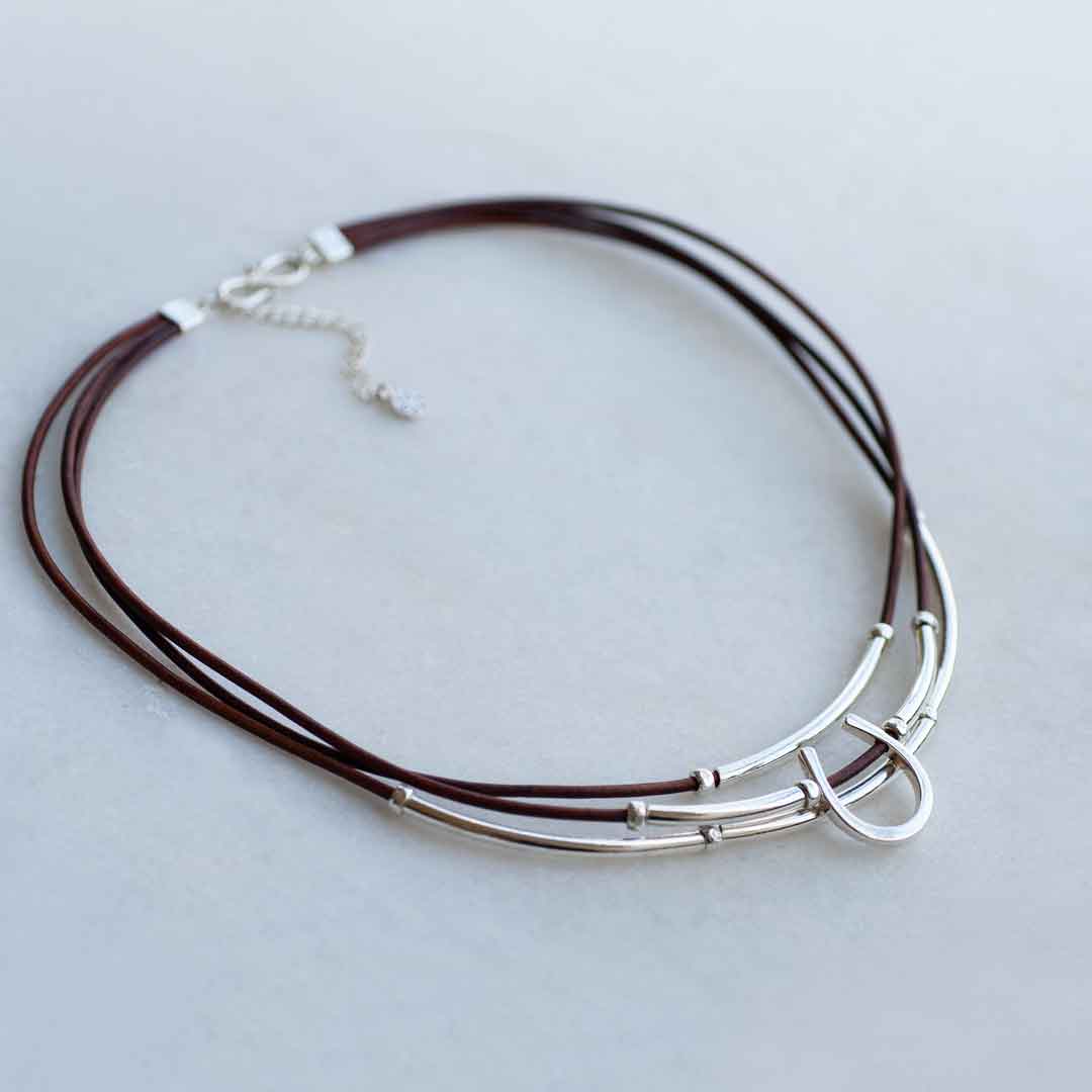 Calista - Equestrian Horseshoe Necklace on Brown Leather Urban-Equestrian