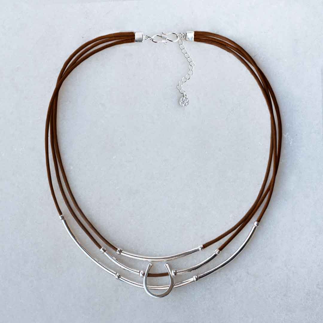 Calista - Equestrian Horseshoe Necklace on Brown Leather Urban-Equestrian