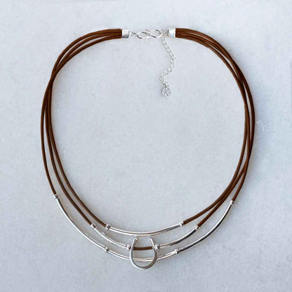 Calista - Equestrian Horseshoe Necklace on Brown Leather Urban-Equestrian