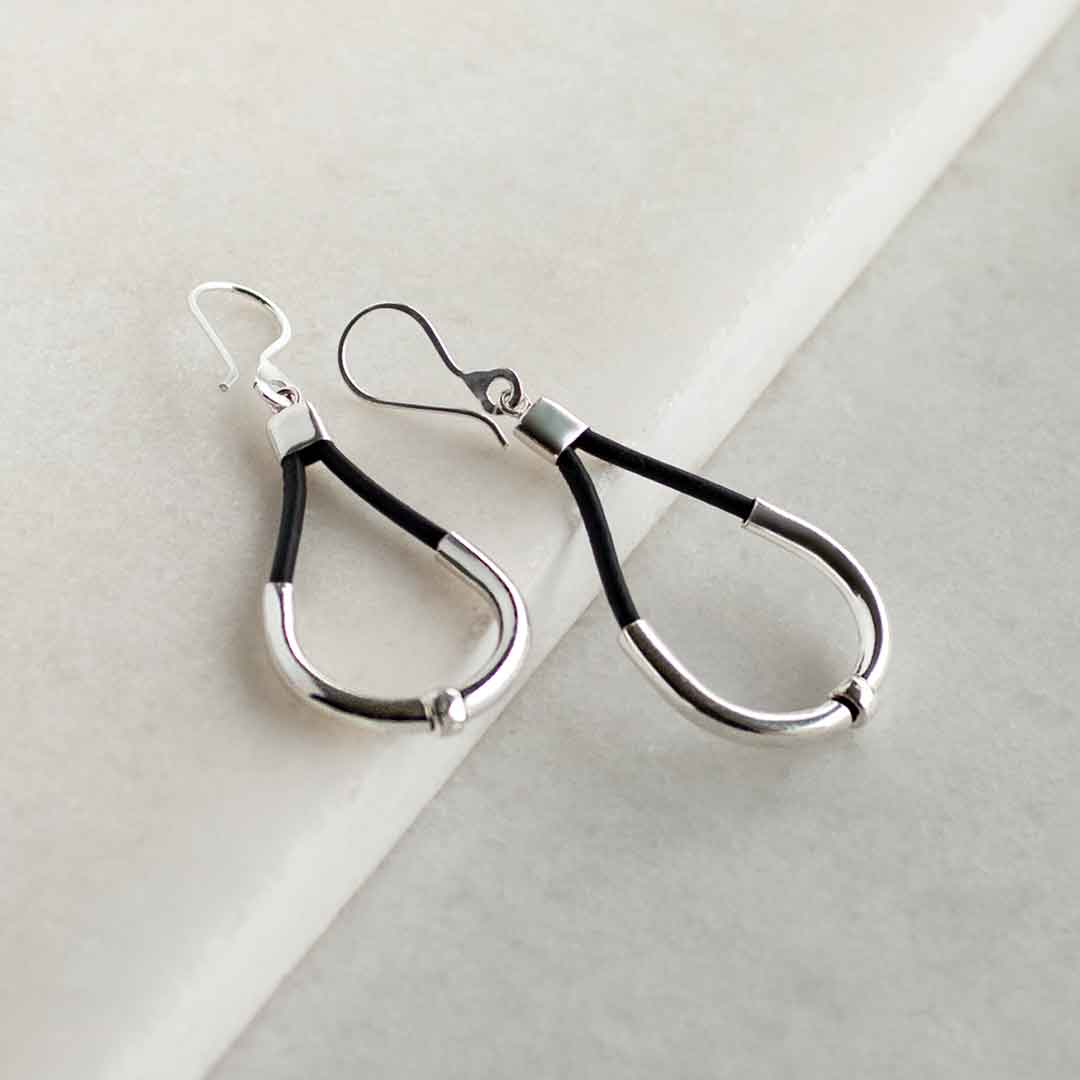 Calista - Sterling Silver Bosal Horseshoe Earring on Black Leather Urban-Equestrian
