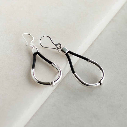 Calista - Sterling Silver Bosal Horseshoe Earring on Black Leather Urban-Equestrian