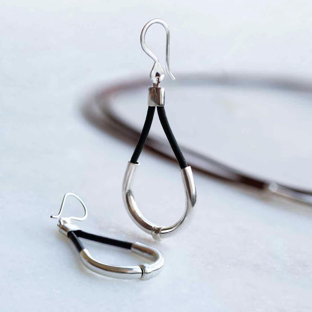 Calista - Sterling Silver Bosal Horseshoe Earring on Black Leather Urban-Equestrian