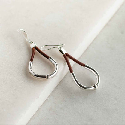 Calista - Sterling Silver Bosal Horseshoe Earring on Brown Leather Urban-Equestrian