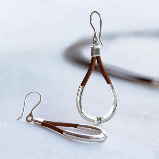 Calista - Sterling Silver Bosal Horseshoe Earring on Brown Leather Urban-Equestrian